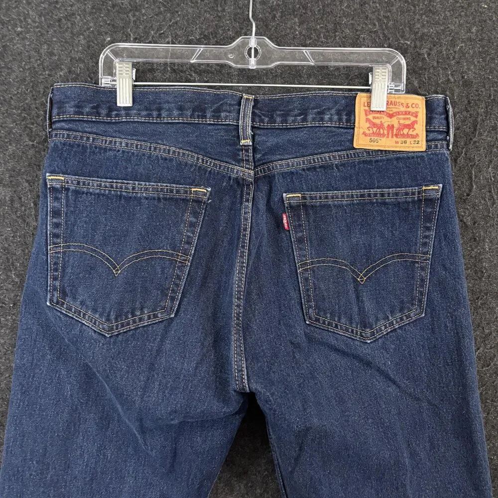 Levis 505 Jeans Men's 36x32 Blue Dark Wash Regular Fit Straight Leg Denim Cotton